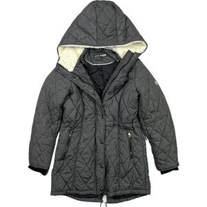 Steve Madden Women's Quilted Gray Puffer Coat Hooded